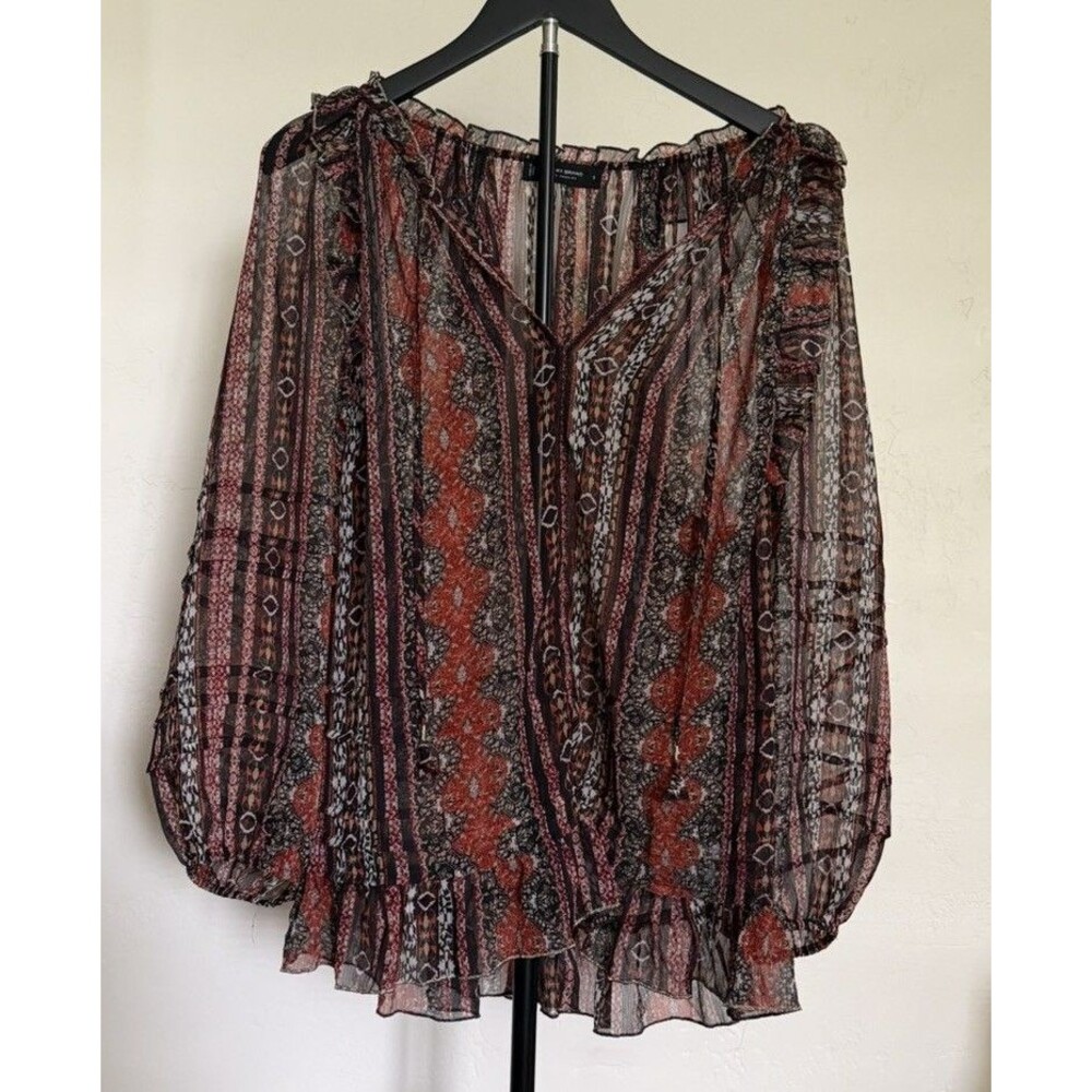 Lucky Brand Sheer Ruffle Top Oversized S Peasant Boho Whimsigoth Fairy Grunge